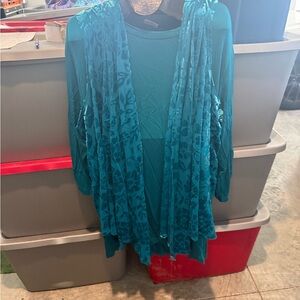 Teal Floral Patterned Cardigan p68